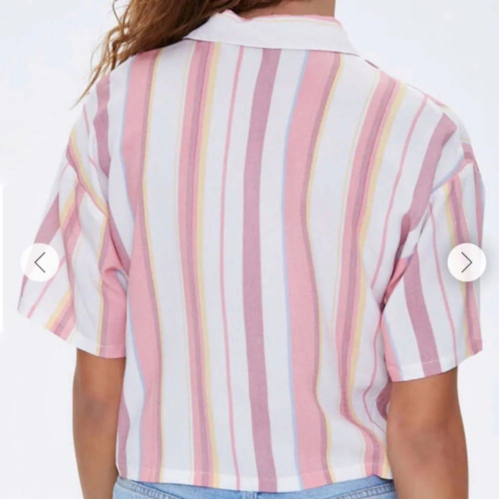 FOREVER 21 Size Large Pastel Striped Crop Button Down Top
